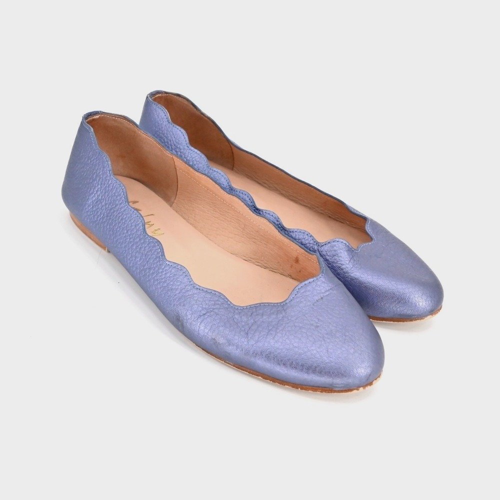French Sole NY Jigsaw Flats Womens Size 7B Metallic Purple Leather‎ Scallop Trim